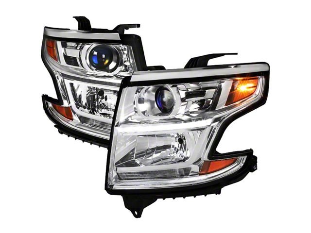 LED Light Strip Projector Headlights; Chrome Housing; Clear Lens (15-20 Tahoe w/ Factory Halogen Headlights)