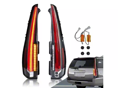 LED Tail Lights with Amber Turn Signal; Black Housing; Red Clear Housing (07-14 Tahoe)