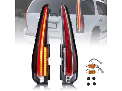 LED Tail Lights with Start-Up Animation; Black Housing; Red Clear Lens (07-14 Tahoe)