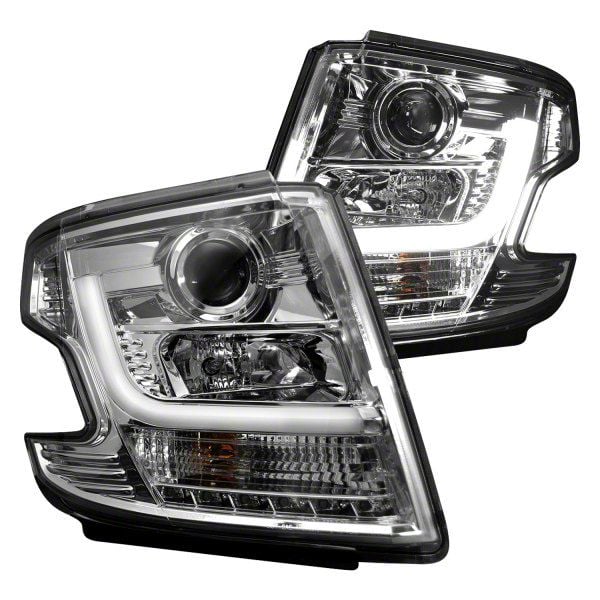 Tahoe OLED Halo Projector Headlights; Chrome Housing; Clear Lens (15-20 ...