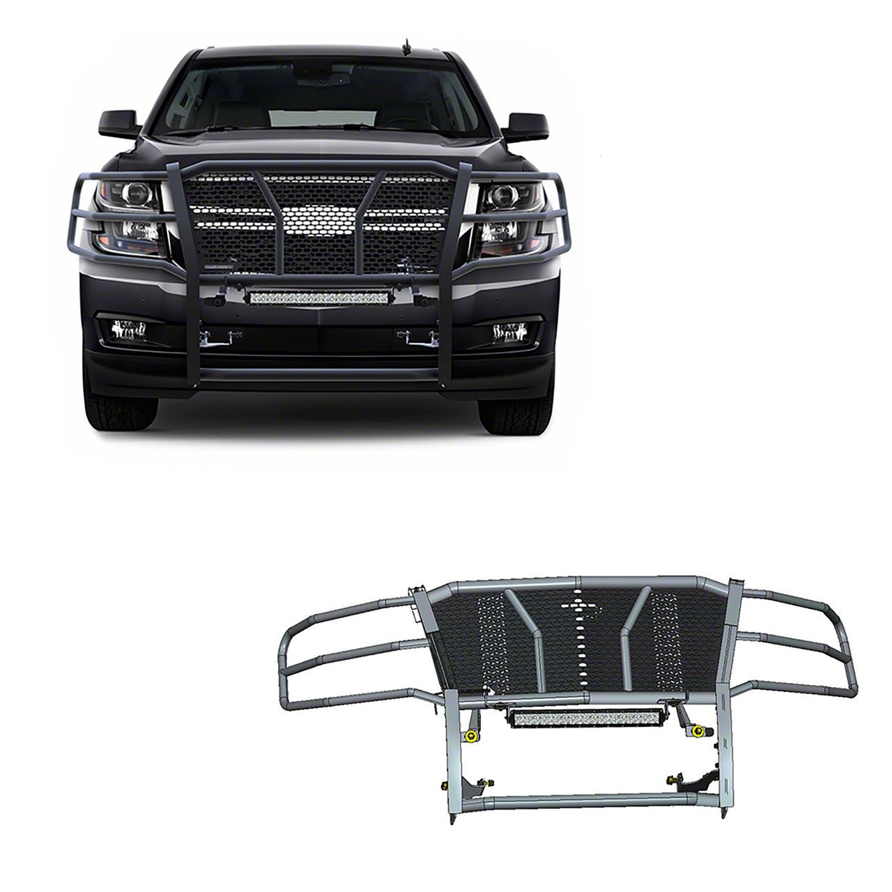 Tahoe Rugged Grille Guard with 20-Inch LED Light Bar; Black (15-20 ...