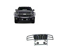 Rugged Heavy Duty Grille Guard with 5.30-Inch Black Round LED Lights; Black (15-20 Tahoe)