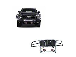 Rugged Heavy Duty Grille Guard with 5.30-Inch Red Round LED Lights; Black (15-20 Tahoe)