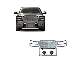 Rugged Heavy Duty Grille Guard with 7-Inch Black Round LED Lights; Black (07-14 Tahoe)