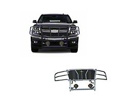 Rugged Heavy Duty Grille Guard with 7-Inch Black Round LED Lights; Black (15-20 Tahoe)