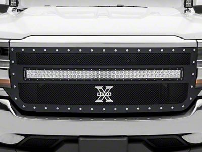 T-REX Grilles Torch Series Upper Replacement Grille with 40-Inch LED Light Bar; Black (16-18 Silverado 1500)