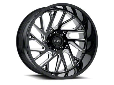 Tuff A.T. T4B Gloss Black with Milled Spokes 8-Lug Wheel; 26x14; -72mm Offset (01-06 Sierra 3500 HD SRW)