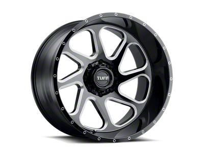 Tuff A.T. T2B Gloss Black with Milled Spokes 8-Lug Wheel; 24x14; -72mm Offset (01-06 Silverado 3500 HD SRW)