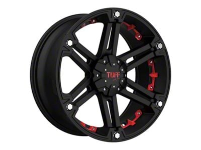 Tuff A.T. T01 Flat Black with Red Inserts 6-Lug Wheel; 18x9; 10mm Offset (07-13 Sierra 1500)