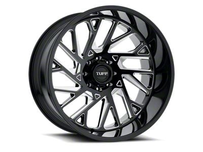 Tuff A.T. T4B Gloss Black with Milled Spokes 8-Lug Wheel; 26x14; -72mm Offset (11-14 Silverado 3500 HD SRW)