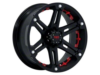 Tuff A.T. T01 Flat Black with Red Inserts 5-Lug Wheel; 17x8; 10mm Offset (94-01 RAM 1500)