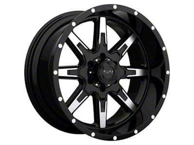 Tuff A.T. T15 Gloss Black with Milled Spokes 5-Lug Wheel; 22x10; -19mm Offset (87-90 Dakota)