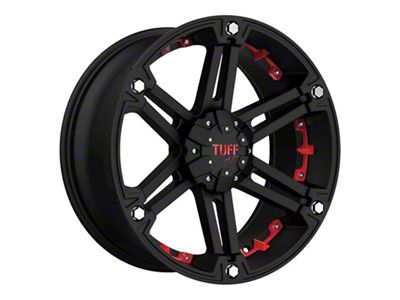 Tuff A.T. T01 Flat Black with Red Inserts 8-Lug Wheel; 18x9; 12mm Offset (07-10 Sierra 2500 HD)