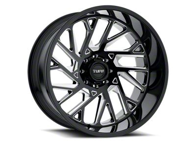 Tuff A.T. T4B Gloss Black with Milled Spokes 8-Lug Wheel; 22x12; -45mm Offset (07-10 Silverado 3500 HD SRW)