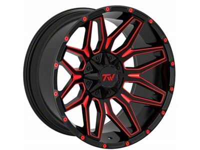 TW Offroad T3 Lotus Gloss Black with Red 6-Lug Wheel; 22x12; -44mm Offset (04-08 F-150)