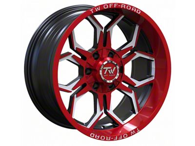 TW Offroad TF1 Black Machined with Red 6-Lug Wheel; 20x10; -12mm Offset (04-08 F-150)