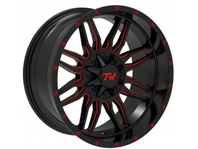 TW Offroad T11 Sword Gloss Black with Red 6-Lug Wheel; 20x10; -12mm Offset (07-13 Sierra 1500)