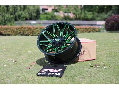 TW Offroad T3 Lotus Gloss Black with Green 6-Lug Wheel; 20x10; -12mm Offset (07-13 Sierra 1500)