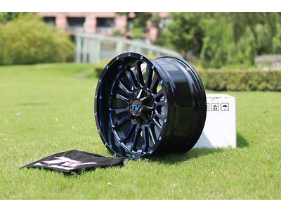 TW Offroad T6 Speed Gloss Black with Blue 6-Lug Wheel; 20x10; -12mm Offset (07-13 Sierra 1500)