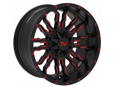 TW Offroad T8 Flame Gloss Black with Red 6-Lug Wheel; 20x10; -12mm Offset (07-13 Sierra 1500)