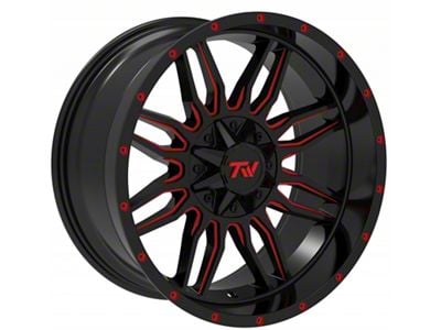 TW Offroad T11 Sword Gloss Black with Red 6-Lug Wheel; 20x10; -12mm Offset (07-13 Silverado 1500)