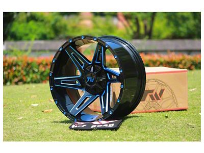 TW Offroad T4 Spin Gloss Black with Blue 6-Lug Wheel; 20x9; 0mm Offset (07-14 Tahoe)