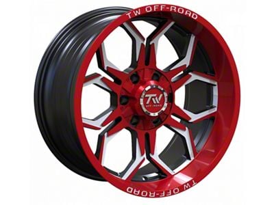 TW Offroad TF1 Black Machined with Red 6-Lug Wheel; 20x10; -12mm Offset (14-18 Sierra 1500)