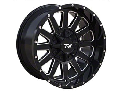 TW Offroad T5 Triangle Gloss Black with Milled Spokes 6-Lug Wheel; 20x10; -12mm Offset (14-18 Silverado 1500)