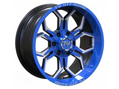 TW Offroad TF1 Black Machined with Blue 6-Lug Wheel; 20x10; -12mm Offset (14-18 Silverado 1500)