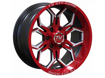 TW Offroad TF1 Black Machined with Red 6-Lug Wheel; 20x10; -12mm Offset (14-18 Silverado 1500)