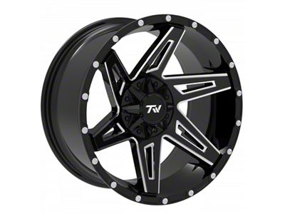 TW Offroad T4 Spin Gloss Black with Milled Spokes 6-Lug Wheel; 20x10; -12mm Offset (15-20 F-150)