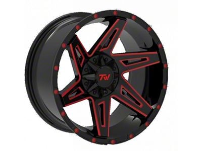 TW Offroad T4 Spin Gloss Black with Red 6-Lug Wheel; 20x10; -12mm Offset (15-20 Yukon)