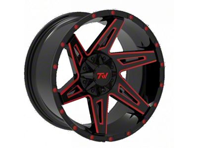 TW Offroad T4 Spin Gloss Black with Red 6-Lug Wheel; 20x10; -12mm Offset (19-23 Ranger)