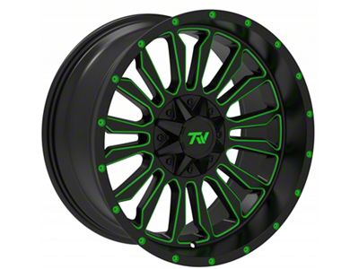 TW Offroad T6 Speed Gloss Black with Green 6-Lug Wheel; 20x10; -12mm Offset (19-23 Ranger)