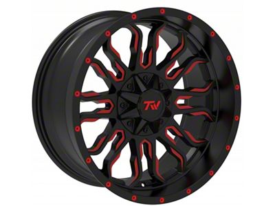 TW Offroad T8 Flame Gloss Black with Red 6-Lug Wheel; 20x10; -12mm Offset (99-06 Silverado 1500)
