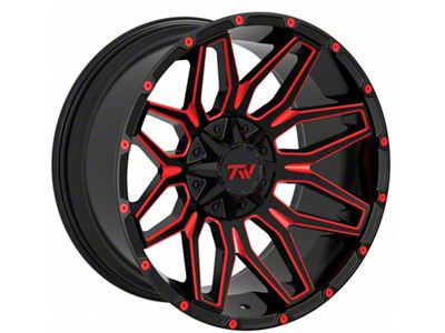 TW Offroad T3 Lotus Gloss Black with Red 6-Lug Wheel; 22x12; -44mm Offset (2024 Ranger)