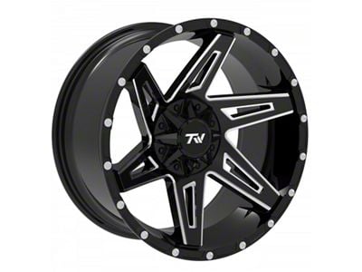 TW Offroad T4 Spin Gloss Black with Milled Spokes 6-Lug Wheel; 20x10; -12mm Offset (19-24 Silverado 1500)