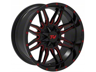 TW Offroad T11 Sword Gloss Black with Red 6-Lug Wheel; 20x10; -12mm Offset (21-24 Tahoe)
