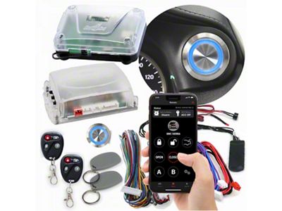 Billet Push Button Engine Start/Stop with Keyless Entry, Remote Start and RFID Kit; Blue LED (Universal; Some Adaptation May Be Required)