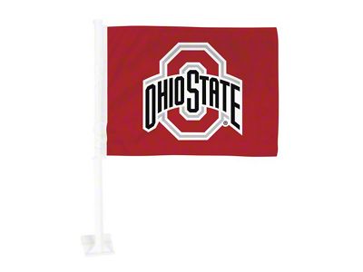 Car Flag with Ohio State University Logo; Red (Universal; Some Adaptation May Be Required)