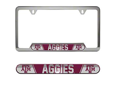 Embossed License Plate Frame with Texas A&M University Logo; Chrome (Universal; Some Adaptation May Be Required)