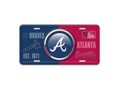 Embossed Metal License Plate with Atlanta Braves Logo; Navy / Red (Universal; Some Adaptation May Be Required)