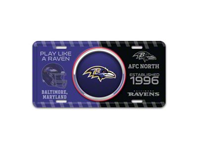 Embossed Metal License Plate with Baltimore Ravens Logo; Purple / Black (Universal; Some Adaptation May Be Required)