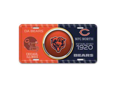 Embossed Metal License Plate with Chicago Bears Logo; Orange / Navy (Universal; Some Adaptation May Be Required)