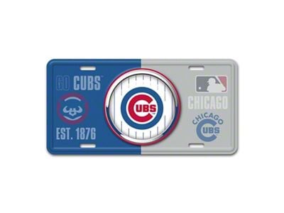 Embossed Metal License Plate with Chicago Cubs Logo; Blue / Gray (Universal; Some Adaptation May Be Required)