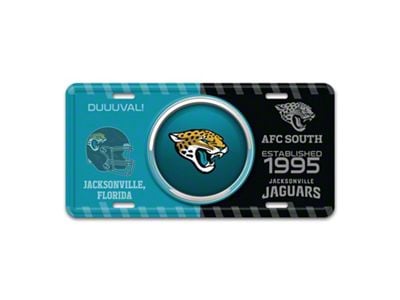 Embossed Metal License Plate with Jacksonville Jaguars Logo; Teal / Black (Universal; Some Adaptation May Be Required)