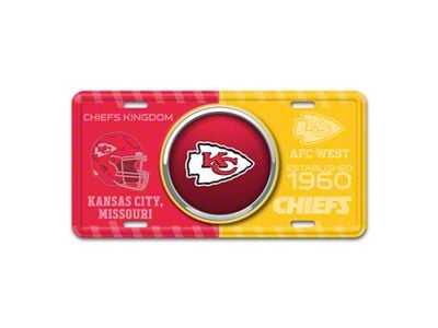 Embossed Metal License Plate with Kansas City Chiefs Logo; Red / Yellow (Universal; Some Adaptation May Be Required)