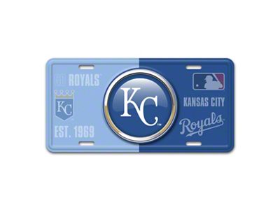 Embossed Metal License Plate with Kansas City Royals Logo; Light Blue / Royal (Universal; Some Adaptation May Be Required)