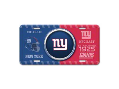 Embossed Metal License Plate with New York Giants Logo; Blue / Red (Universal; Some Adaptation May Be Required)