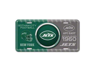 Embossed Metal License Plate with New York Jets Logo (Universal; Some Adaptation May Be Required)